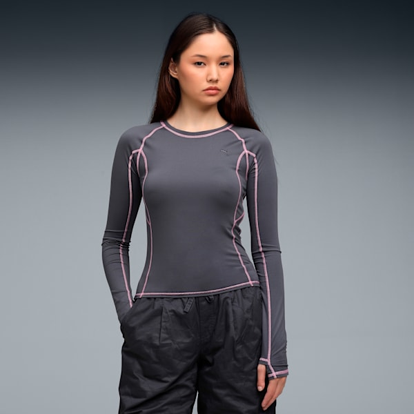 YONA Women's Tight Fit Long Sleeve T-shirt, Dusky Gray, extralarge-IND