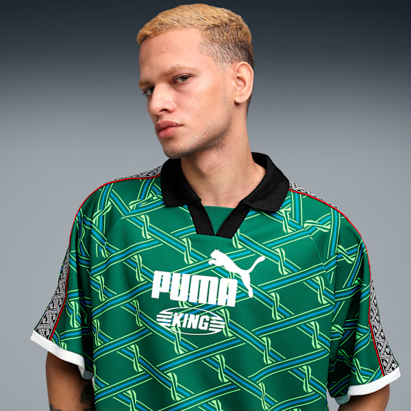 KING Men's Relaxed V-Neck Football Jersey, Wild Green-AOP, extralarge-IND