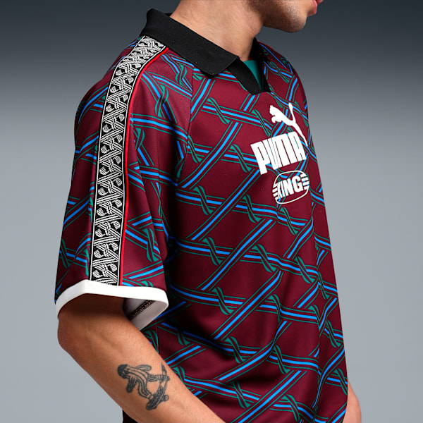 KING Men's Relaxed V-Neck Football Jersey, Ruby Shimmer-AOP, extralarge-IND