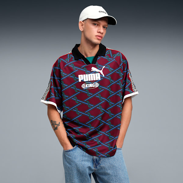 KING Men's Relaxed V-Neck Football Jersey, Ruby Shimmer-AOP, extralarge-IND