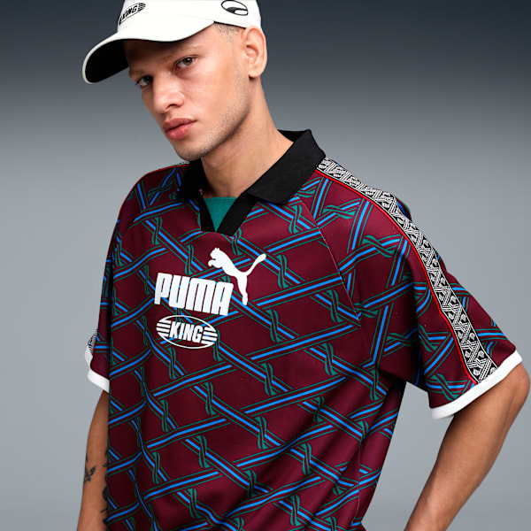 KING Men's Relaxed V-Neck Football Jersey, Ruby Shimmer-AOP, extralarge-IND