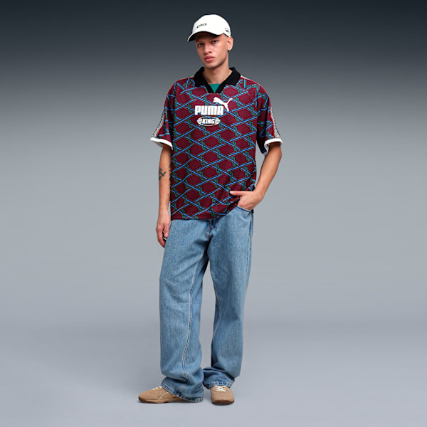 KING Men's Relaxed V-Neck Football Jersey, Ruby Shimmer-AOP, extralarge-IND