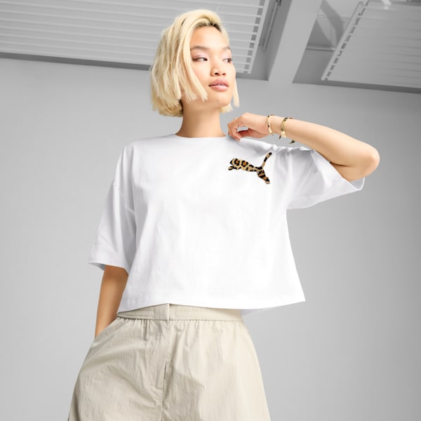 LEO LUXE Women's Oversized Short Tee, PUMA White, extralarge