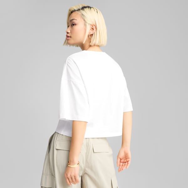 LEO LUXE Women's Oversized Short Tee, PUMA White, extralarge