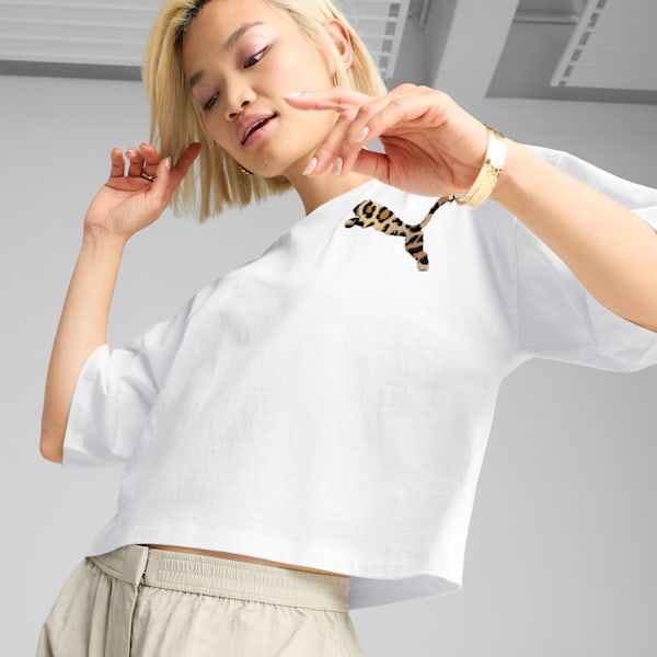 LEO LUXE Women's Oversized Short Tee, PUMA White, extralarge