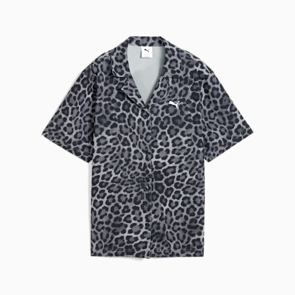 Camisa de tejido con estampado integral relajado para mujer LEO LUXE, PUMA Black, extralarge