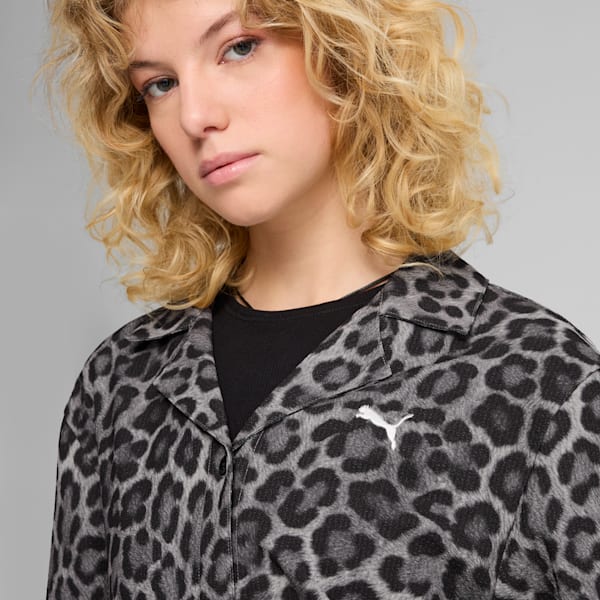 Camisa de tejido con estampado integral relajado para mujer LEO LUXE, PUMA Black, extralarge