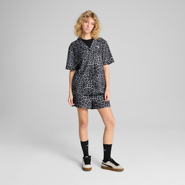 Camisa de tejido con estampado integral relajado para mujer LEO LUXE, PUMA Black, extralarge