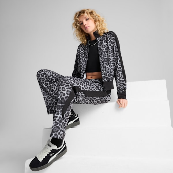 T7 LEO LUXE Women's All-Over Print Short Track Jacket, PUMA Black, extralarge
