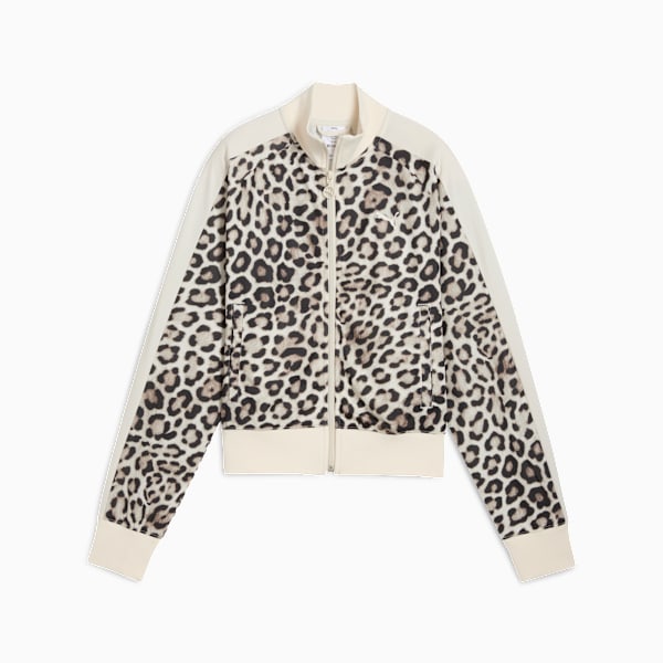 T7 LEO LUXE Women's All-Over Print Short Track Jacket, Alpine Snow-Ice Coffee, extralarge