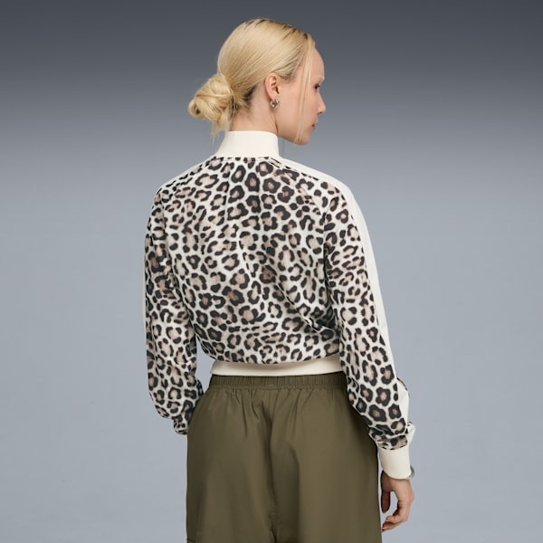 T7 LEO LUXE Women's All-Over Print Short Track Jacket, Alpine Snow-Ice Coffee, extralarge