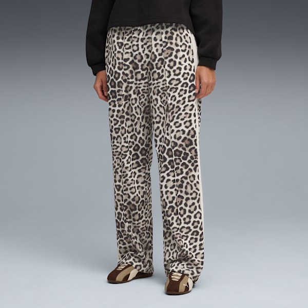 T7 LEO LUXE Women's All-Over Print Straight Pants, Alpine Snow-Ice Coffee, extralarge