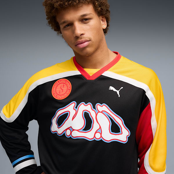 Scoot Lab Men's Hockey-style Jersey, PUMA Black-Yellow Sizzle-For All Time Red, extralarge