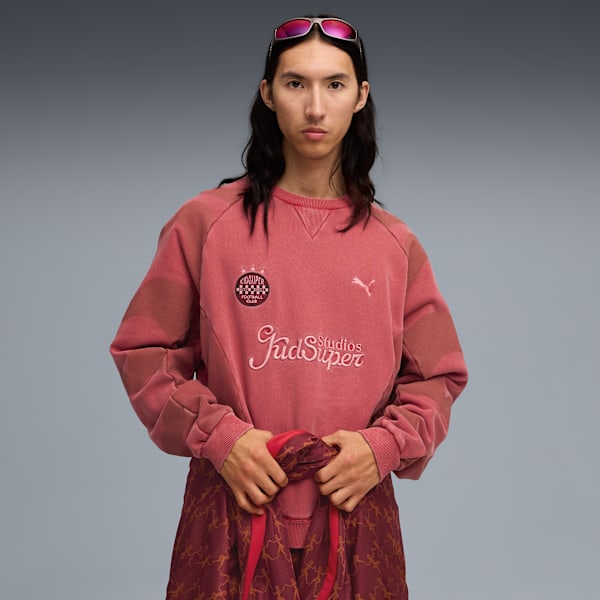 PUMA x KIDSUPER Men's Crew Neck Sweatshirt, Dark Crimson, extralarge