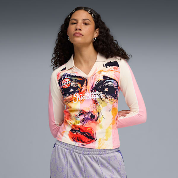 PUMA x KIDSUPER Women's Long Sleeve Jersey, Poised Pink-AOP, extralarge
