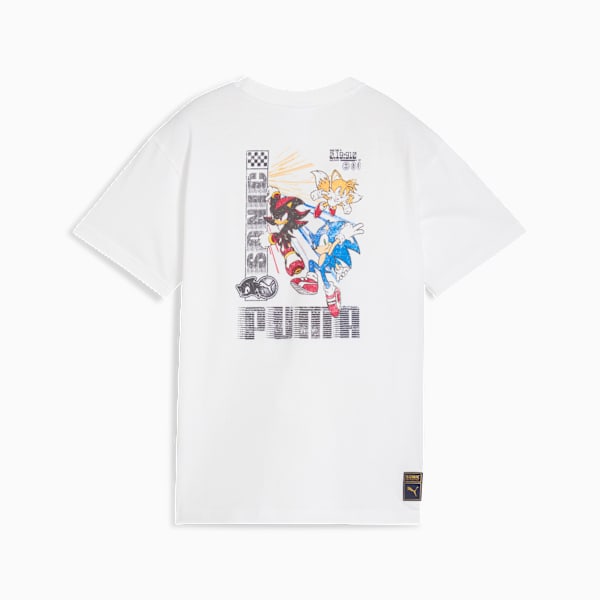 White PUMA Tee kids with Sonic characters printed on the back.