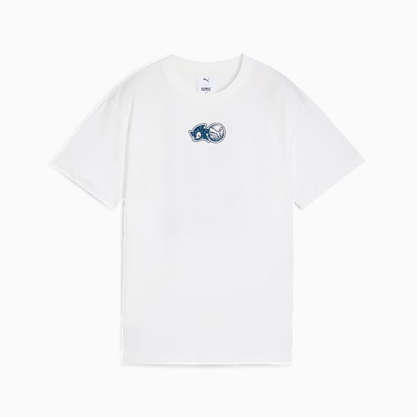 White PUMA T-shirt for adults with a Sonic the Hedgehog graphic.