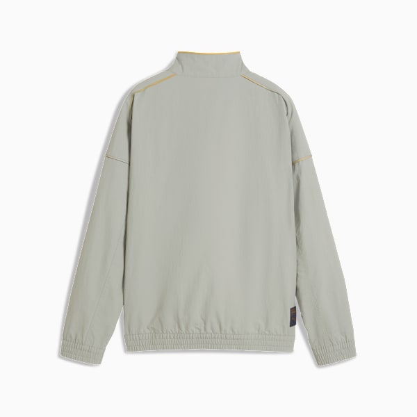 Grey PUMA men's jacket with a stand-up collar and long sleeves, seen from the back.