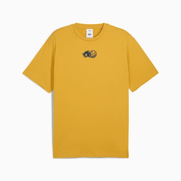 Gold PUMA T-shirt for adults with a Sonic the Hedgehog graphic on the chest.