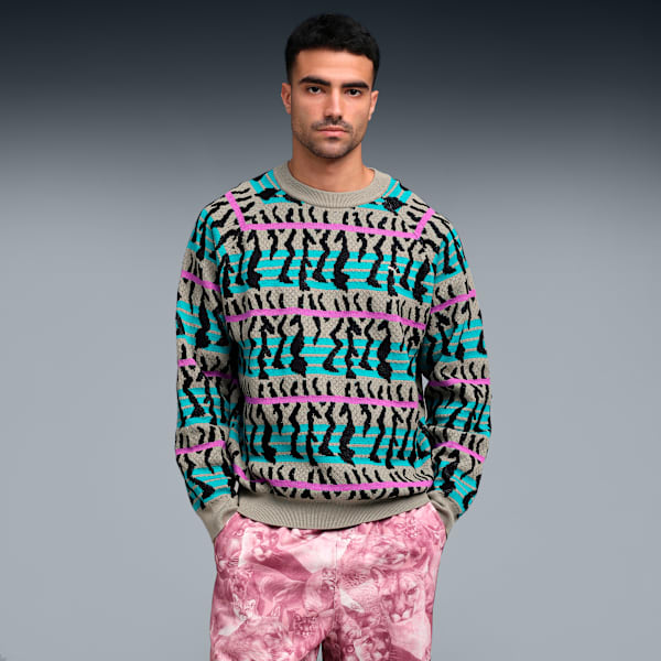 Men's Graphic Print Knit Sweater, Ice Coffee-AOP, extralarge-IND