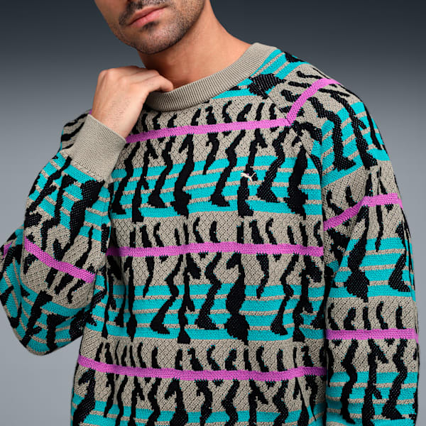 Men's Graphic Print Knit Sweater, Ice Coffee-AOP, extralarge-IND