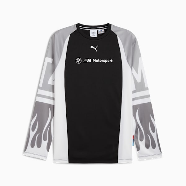 Black PUMA long-sleeve top with BMW Motorsport logo and flame graphic on the sleeves.