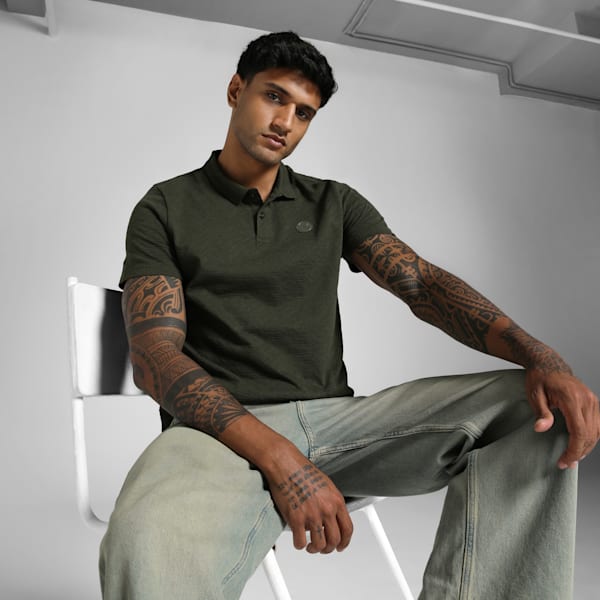 Men's Premium Essential Jacquard Polo, Dark Olive, extralarge-IND