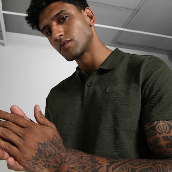 Men's Premium Essential Jacquard Polo, Dark Olive, extralarge-IND