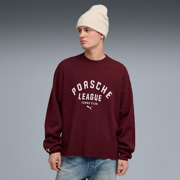 PUMA x PORSCHE LEGACY Lifestyle Knit Crew Neck Men, Ruby Shimmer, extralarge