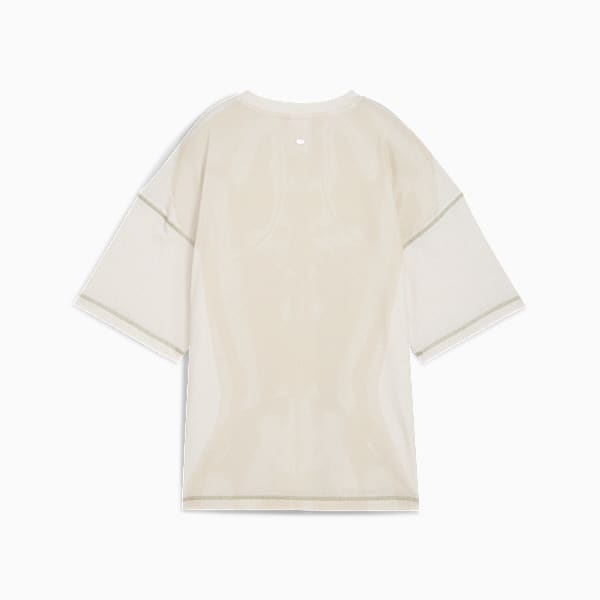 Beige PUMA unisex T-shirt with short sleeves and visible seam detailing.
