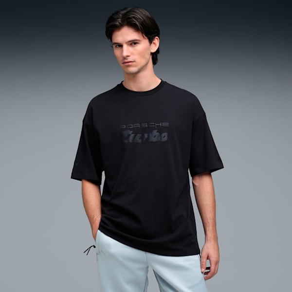 Porsche Legacy Men's Oversized Puff Print Tee, PUMA Black, extralarge-IND