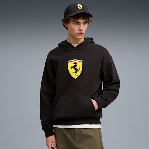 Chandail à capuchon écusson Ferrari Homme, PUMA Black, extralarge