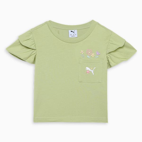 FLOWER FARM Girl's Casual Pocket T-shirt, Pistachio Green, extralarge-IND