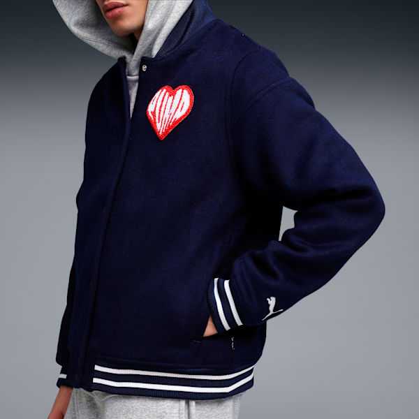 HOOPERS HOTLINE Men's Sticker Pack Varsity Jacket, PUMA Navy, extralarge-IND