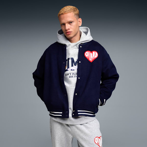 HOOPERS HOTLINE Men's Sticker Pack Varsity Jacket, PUMA Navy, extralarge-IND