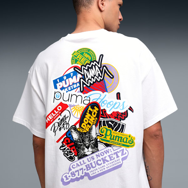 HOOPERS HOTLINE Men's Oversized Basketball Tee, PUMA White, extralarge-IND