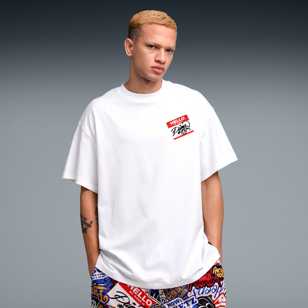 HOOPERS HOTLINE Men's Oversized Basketball Tee, PUMA White, extralarge-IND