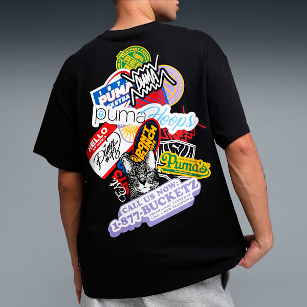 HOOPERS HOTLINE Men's Oversized Basketball Tee, PUMA Black, extralarge-IND