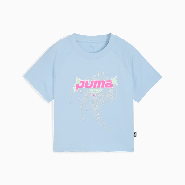 Light blue PUMA child's T-shirt with a sparkly jellyfish and logo design.