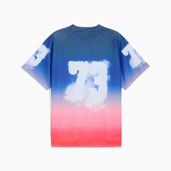 Camiseta de básquet Hooptopia Sunset Hoops para hombre, Persian Blue-AOP, extralarge