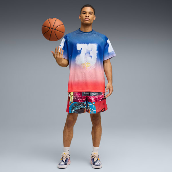 Camiseta de básquet Hooptopia Sunset Hoops para hombre, Persian Blue-AOP, extralarge