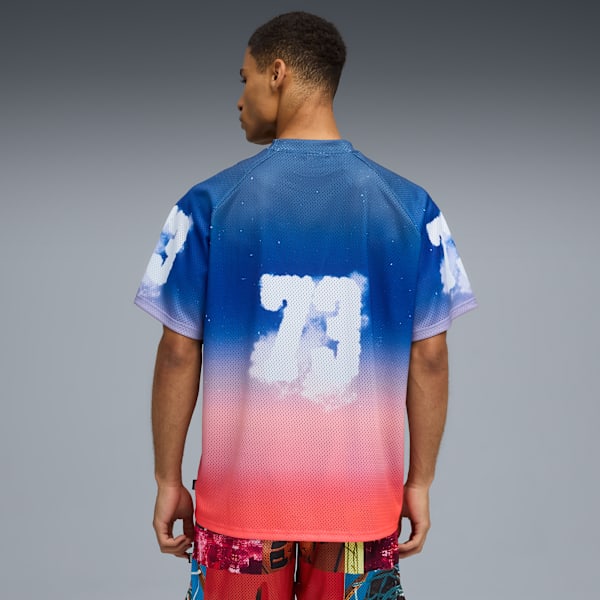 Camiseta de básquet Hooptopia Sunset Hoops para hombre, Persian Blue-AOP, extralarge