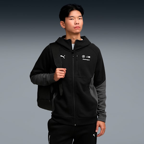 BMW M Motorsport PUMATECH Men's Full-Zip Hoodie, PUMA Black, extralarge-IND