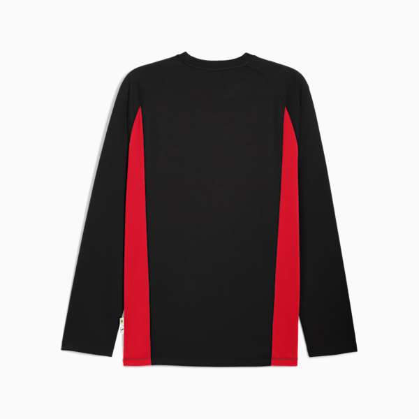 Black PUMA long sleeve top, for adults, featuring red side panel detailing.