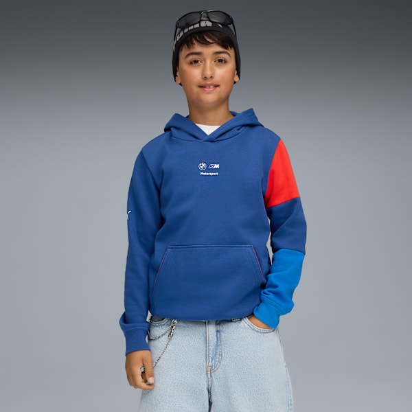 BMW M Motorsport Essentials Big Kids' Motorsport Hoodie, Pro Blue-M Color, extralarge-IND