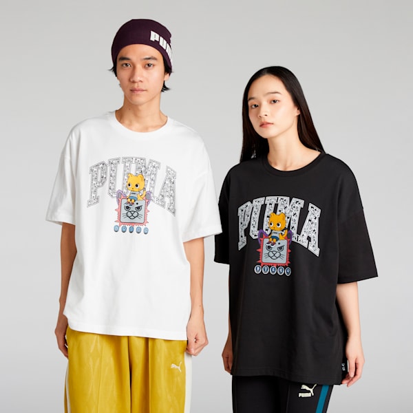 ユニセックス NEKO-san x DYLAN プーマ グラフィック オーバー 半袖 Tシャツ, PUMA Black, extralarge-JPN