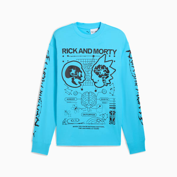 PUMA HOOPS x RICK AND MORTY Long Sleeve Basketball Tee Men, Bright Aqua, extralarge-GBR