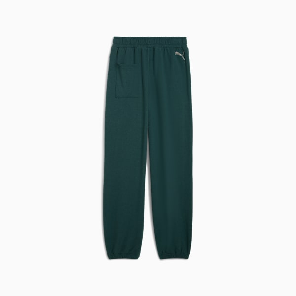 Green PUMA adult's sweatpants with elasticated waist and side pocket detail.