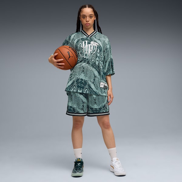 PUMA HOOPS x HARRY POTTER™ Shorts Women, Green Terrain-AOP, extralarge