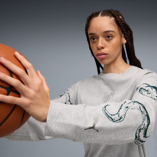 PUMA HOOPS x HARRY POTTER Women's Long Sleeve Basketball Tee, Light Gray Heather, extralarge-IND
